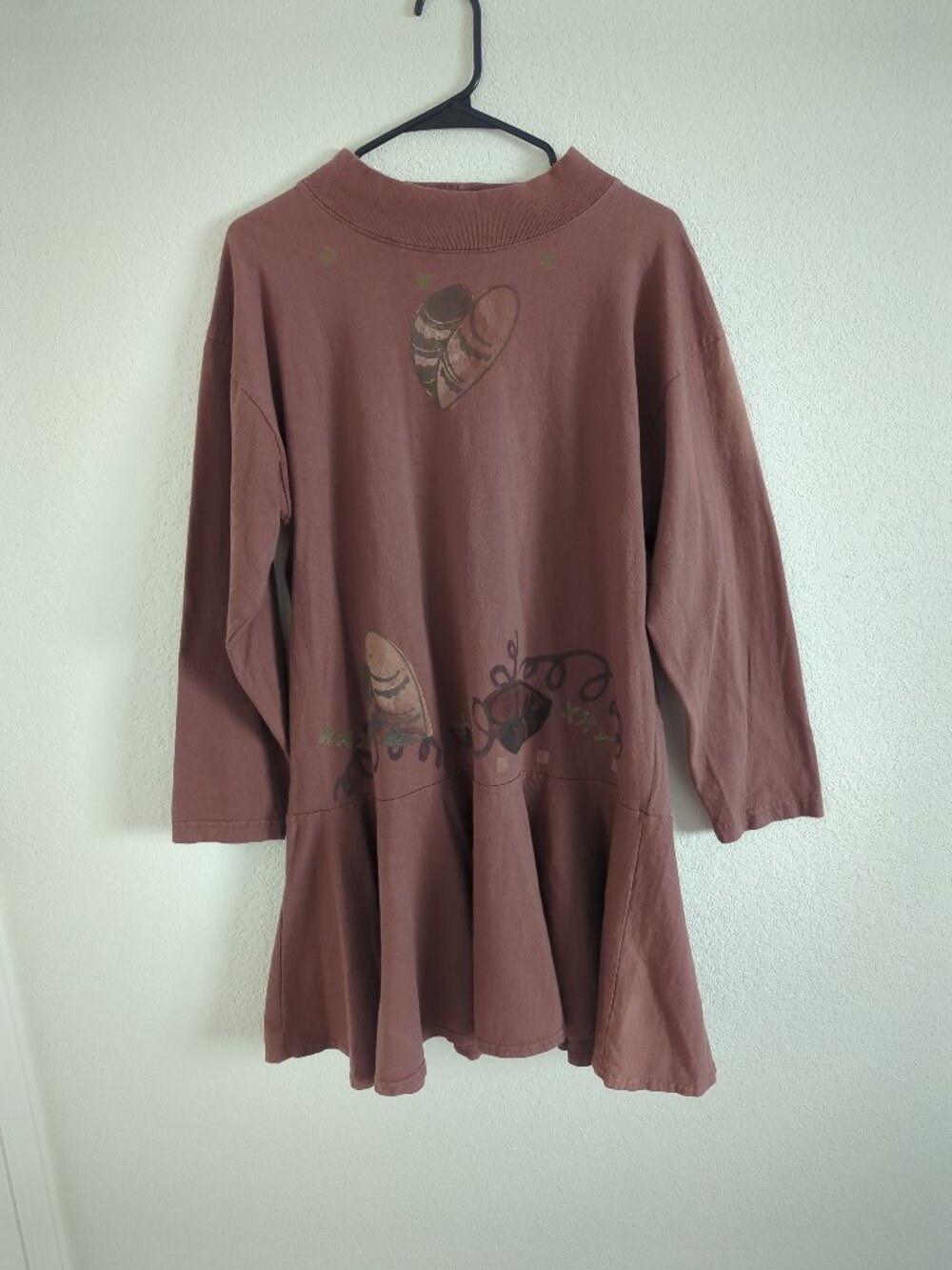 Blue Fish 1995 Mauve Dress Tunic Hand Printed Organic Cotton Lagenlook